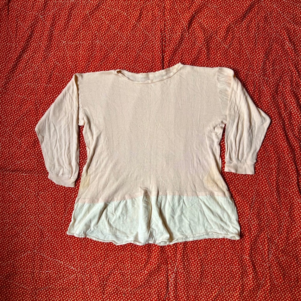 Vintage antique 1930s 1940s Pink Cream 100% cotton Two Tone Ribbed Long Sleeve